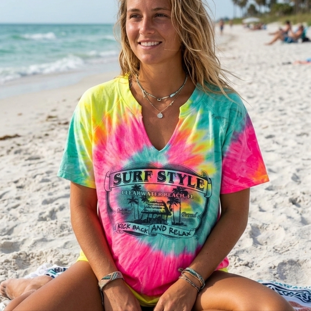 Surf Style Neon Tie-Dye Bodysuit - Multicolor
